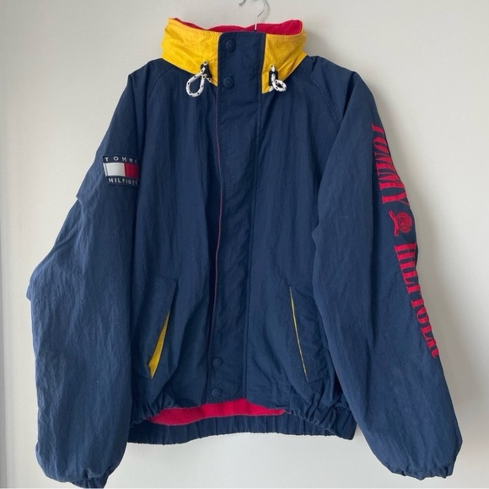 Vintage 90s TOMMY HILFIGER Windbreaker Sailing Jacket Big Logo Mens XL
